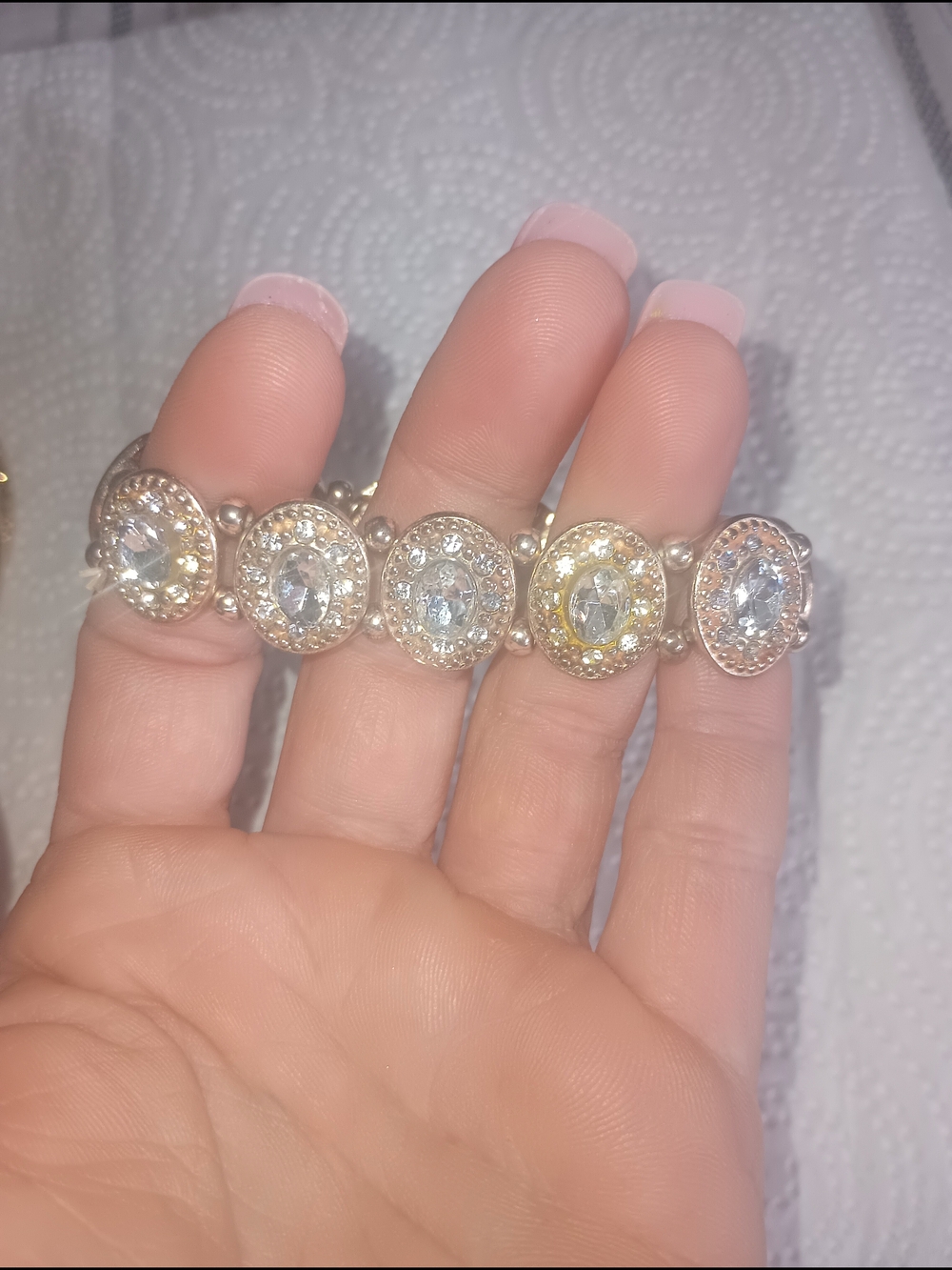 Delicate Silver-Tone Crystal Stretch Bracelet - Women Jewelry